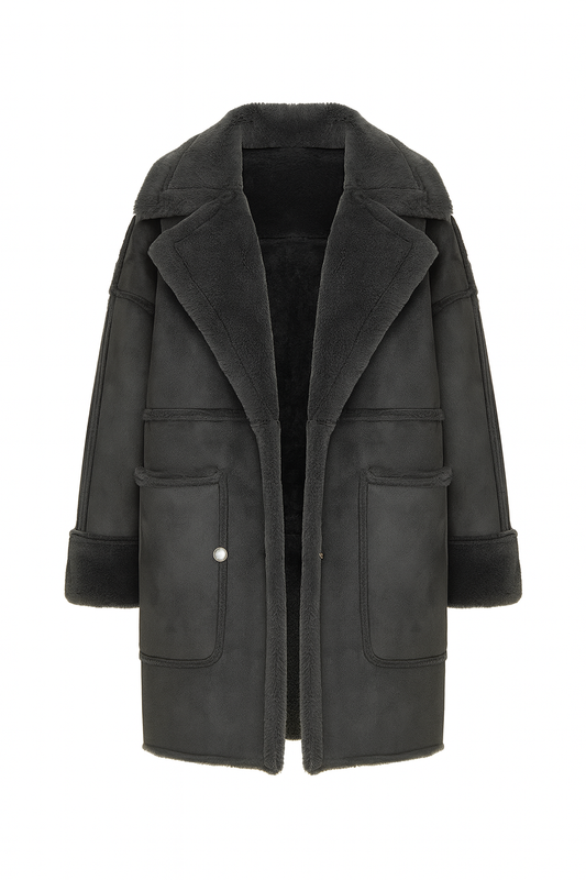 Damski Płaszcz z Futerkiem | Oversize | Dwurzędowe Zapięcie