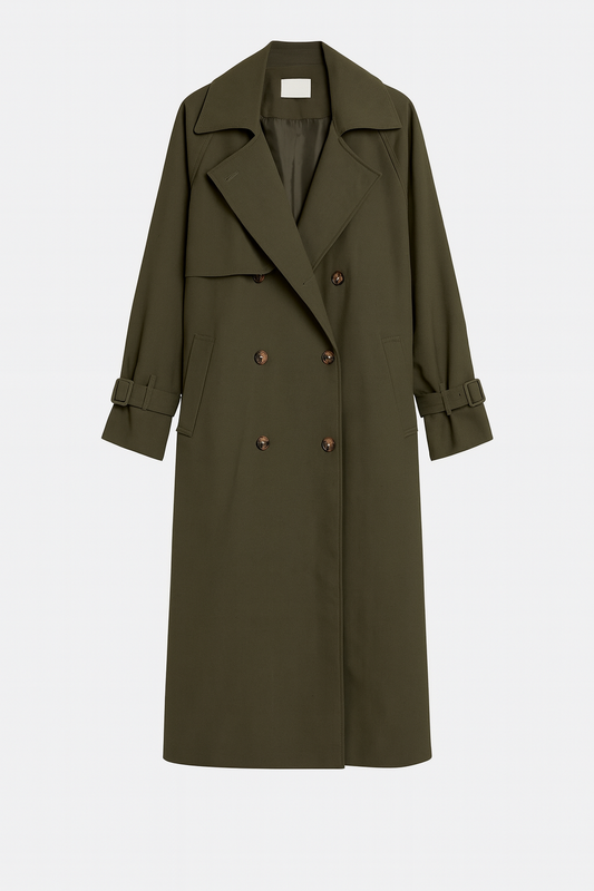 Trencz Dwurzędowy z Paskiem | Klasyczny Krój | Stylowa Elegancja na Co Dzień