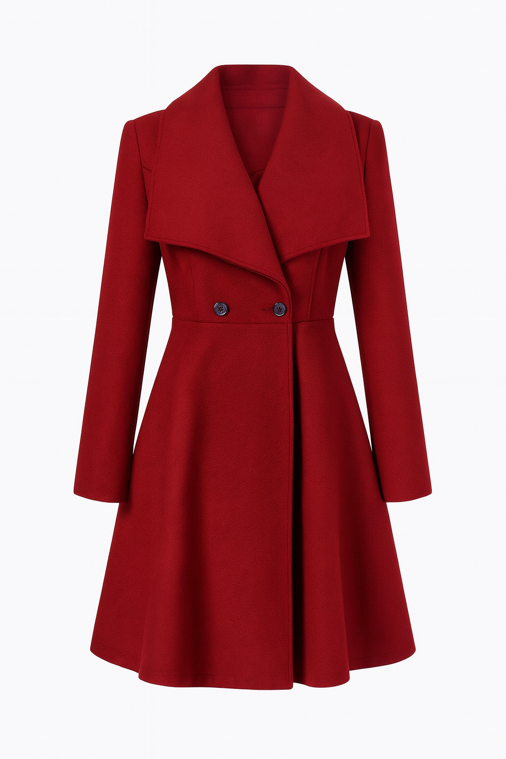 Damski Elegancki Płaszcz w Kolorze Czerwonym | Taliowany Krój | Klasyczny Dwurzędowy Design