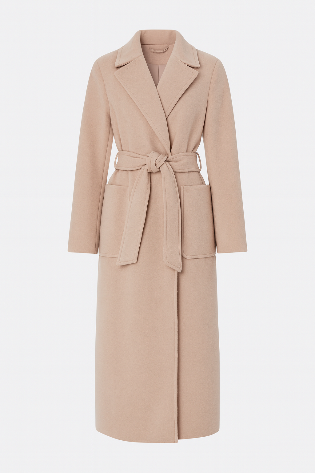 Płaszcz Wiązany w Talii | Miękki Materiał z Wełną | Długość Midi | Minimalistyczna Forma
